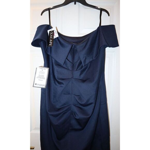 Xscape 3759XW Plus Sz 20W Midnight Navy Off-the-Shoulder Ruched Midi Dress $219 - Picture 5 of 7